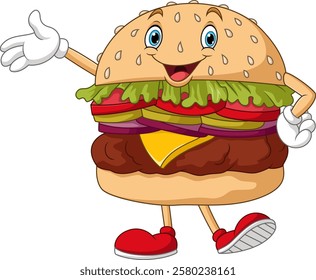 Illustration of cartoon happy burger