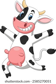 Illustration of a cartoon happy cow dancing