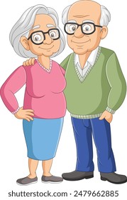 Illustration of cartoon happy elderly couple