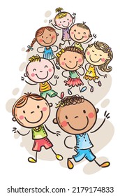 Illustration of cartoon happy kids running together