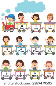 illustration cartoon of happy preschool kids with counting hand.finger number
