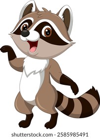 Illustration of cartoon happy raccoon dancing