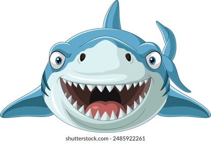 Illustration of cartoon happy shark front view angle