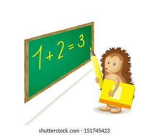 illustration cartoon hedgehog is writing with pencil-eps10