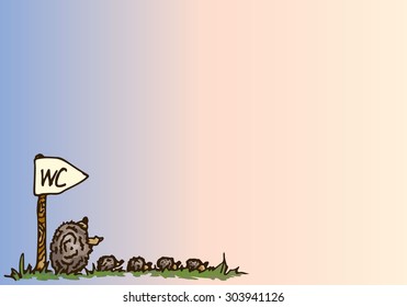 Illustration. Cartoon hedgehogs. Mother with children. Background.