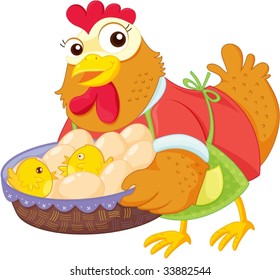 Illustration of  a cartoon hen on white