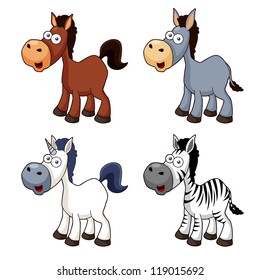 illustration of Cartoon horse set.Vector