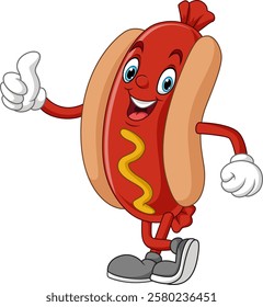 Illustration of cartoon hot dog giving thumb up