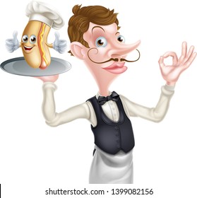 An Illustration of a Cartoon Hotdog Butler