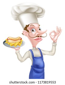 An Illustration of a Cartoon Hotdog Chef Perfect SIgn