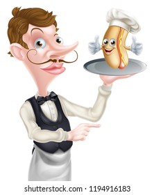 An Illustration of a Cartoon Hotdog Waiter