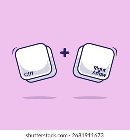 Ilustración de dibujos animados de teclas de acceso rápido o atajo ctrl más icono de flecha derecha, signo, símbolo adecuado para la tecnología de escritura rápida. Eficiente