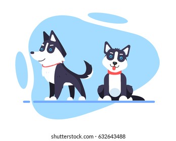 Illustration of a cartoon Husky dog in flat style