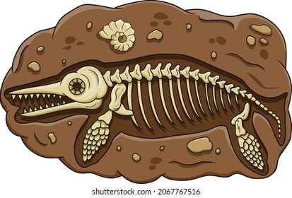 Illustration of cartoon ichthyosaurus dinosaur fossil