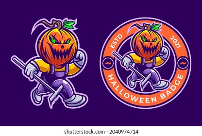 ilustración de la caricatura jack o lantern con horquilla agrícola