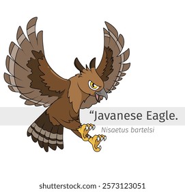 illustration of a cartoon Javanese eagle attacking. wildlife animal isolated. Bird cartoon collection. Javanese Eagle bird Cartoon character