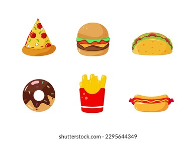 Illustration of cartoon  junk food set stock vector white background