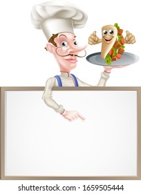 An Illustration of a Cartoon Kebab Chef Menu Board