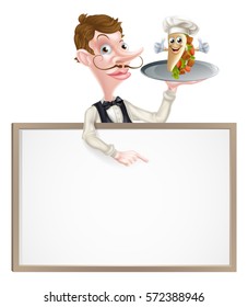 An Illustration of a Cartoon Kebab and Chips Waiter Sign