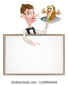 An Illustration of a Cartoon Kebab Pita Waiter Sign