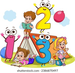 Illustration Cartoon kids with 123 numbers