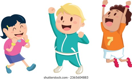 illustration of Cartoon kids sports characters by "did a design". good for kids product like toys, multivitamin, medicine etc.
