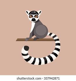 Illustration cartoon lemur sitting on a branch