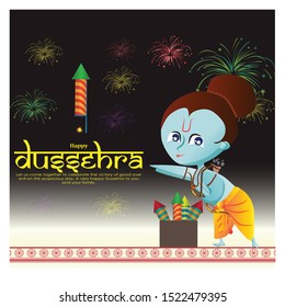 illustration of cartoon for Lord Rama killing Ravana in Navratri festival of India greeting, banner, poster for Happy Dussehra on abstract background