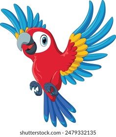 Illustration of cartoon macaw bird flying