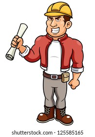 illustration of Cartoon Male Architect holding blueprint