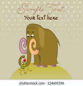 Illustration of Cartoon Mammoth with flower