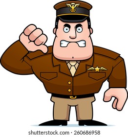An illustration of a cartoon military captain giving a thumbs down sign.