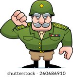 An illustration of a cartoon military general giving a thumbs down sign.