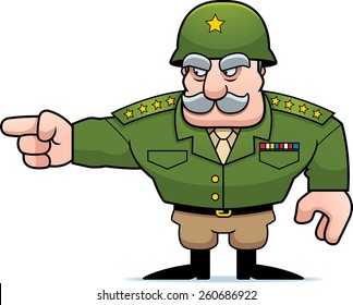 An illustration of a cartoon military general pointing.