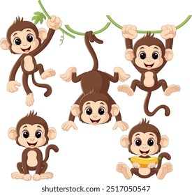 Illustration of cartoon monkey collection set