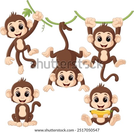 Illustration of cartoon monkey collection set