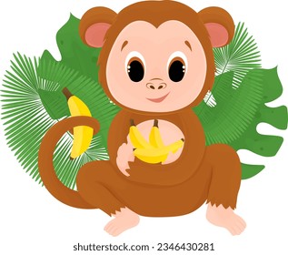 illustration of cartoon monkey , cartoon drawing, vector animal