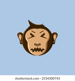 Illustration of a cartoon monkey emoji feeling bad. Suitable for stickers, children's picture book icons, and to complement graphic design work.