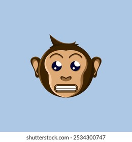 Illustration of a cartoon monkey emoji grimacing. Suitable for stickers, children's picture book icons, and to complement graphic design work.