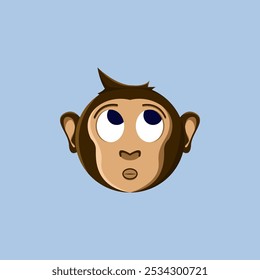 Ilustração de um emoji de macaco de desenho animado imaginando algo. Adequado para adesivos, ícones de livros de imagens infantis e para complementar o trabalho de design gráfico.