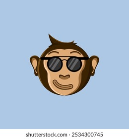 Ilustração de um emoji de macaco de desenho animado usando óculos de sol frescos. Adequado para adesivos, ícones de livros de imagens infantis e para complementar o trabalho de design gráfico.