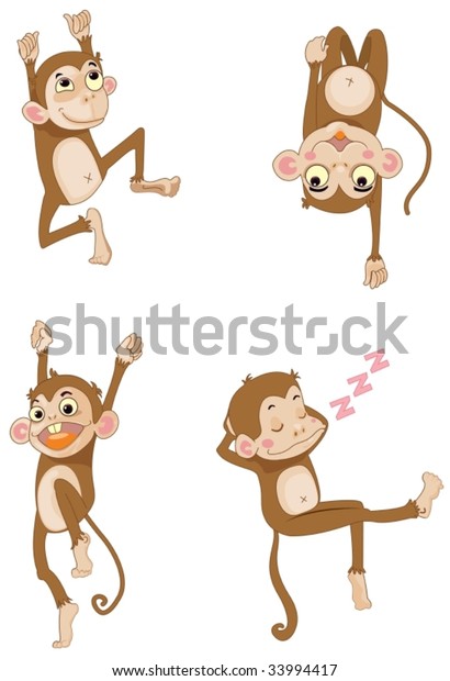 Illustration Cartoon Monkeys On White Stock Vector (Royalty Free) 33994417