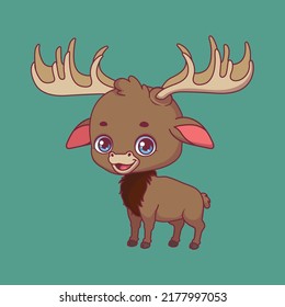 Illustration of a cartoon moose on colorful background