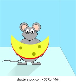 Illustration of a cartoon mouse with cheese