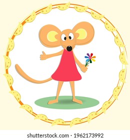 Illustration of a cartoon mouse. Vector Illustration.