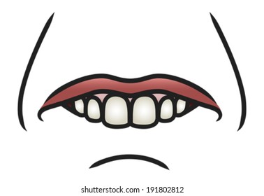 Illustration of a cartoon mouth biting it's bottom lip. Eps 8 Vector.