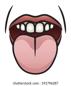 Illustration of a cartoon mouth sticking it's tongue out. Eps 8 Vector.