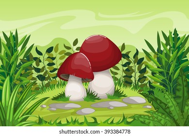 Illustration of cartoon mushrooms 