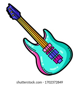 Illustration of cartoon musical electric guitar. Music party colorful teenage creative image. Fashion symbol in modern comic style.