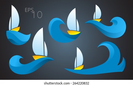 Illustration of a cartoon ocean landscape with yachts.